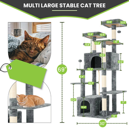 Wecharmer Indoor Cat Tree Tower with Plush Condo, Scratching Posts, and Hanging Ball - Ideal Pet Furniture with Green Leaf Design