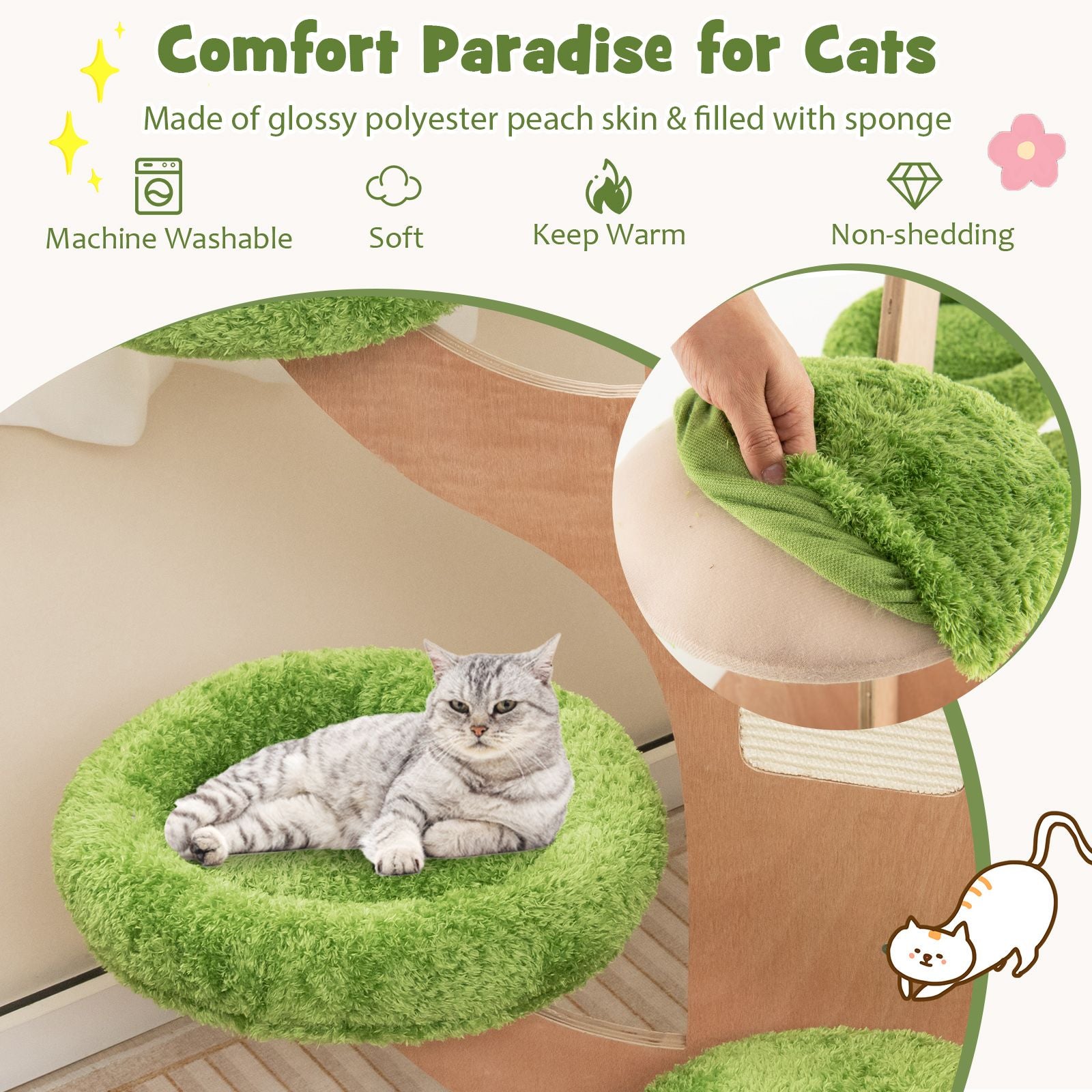 128 cm Multi-Level Pine Cat Tower with Sisal Scratching Board