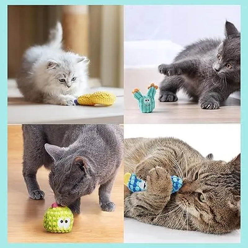 Pawsible 5-Pack Colorful Cactus Cat Toy Set with 100% Premium Cat Herb Filling - Natural Stimulation and Soft Teething Toys for Kittens