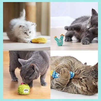Pawsible 5-Pack Colorful Cactus Cat Toy Set with 100% Premium Cat Herb Filling - Natural Stimulation and Soft Teething Toys for Kittens
