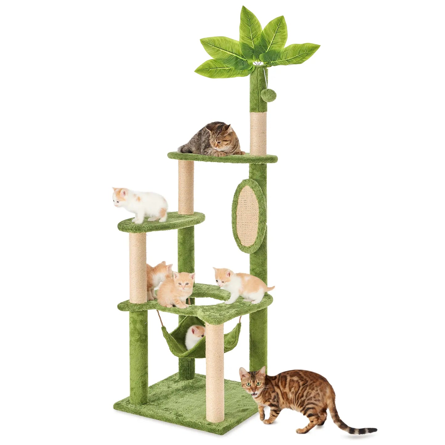 Wecharmer Indoor Cat Tree Tower with Plush Condo, Scratching Posts, and Hanging Ball - Ideal Pet Furniture with Green Leaf Design