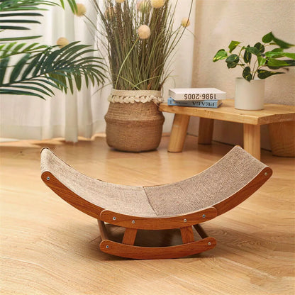 Aesthetic Bohemian Cat Scratcher Bed with Natural Sisal and Solid Wood Frame, Calming Rocking Lounge for Indoor Cats and Kittens, Non-Shedding and Comfortable, Easy to Assemble