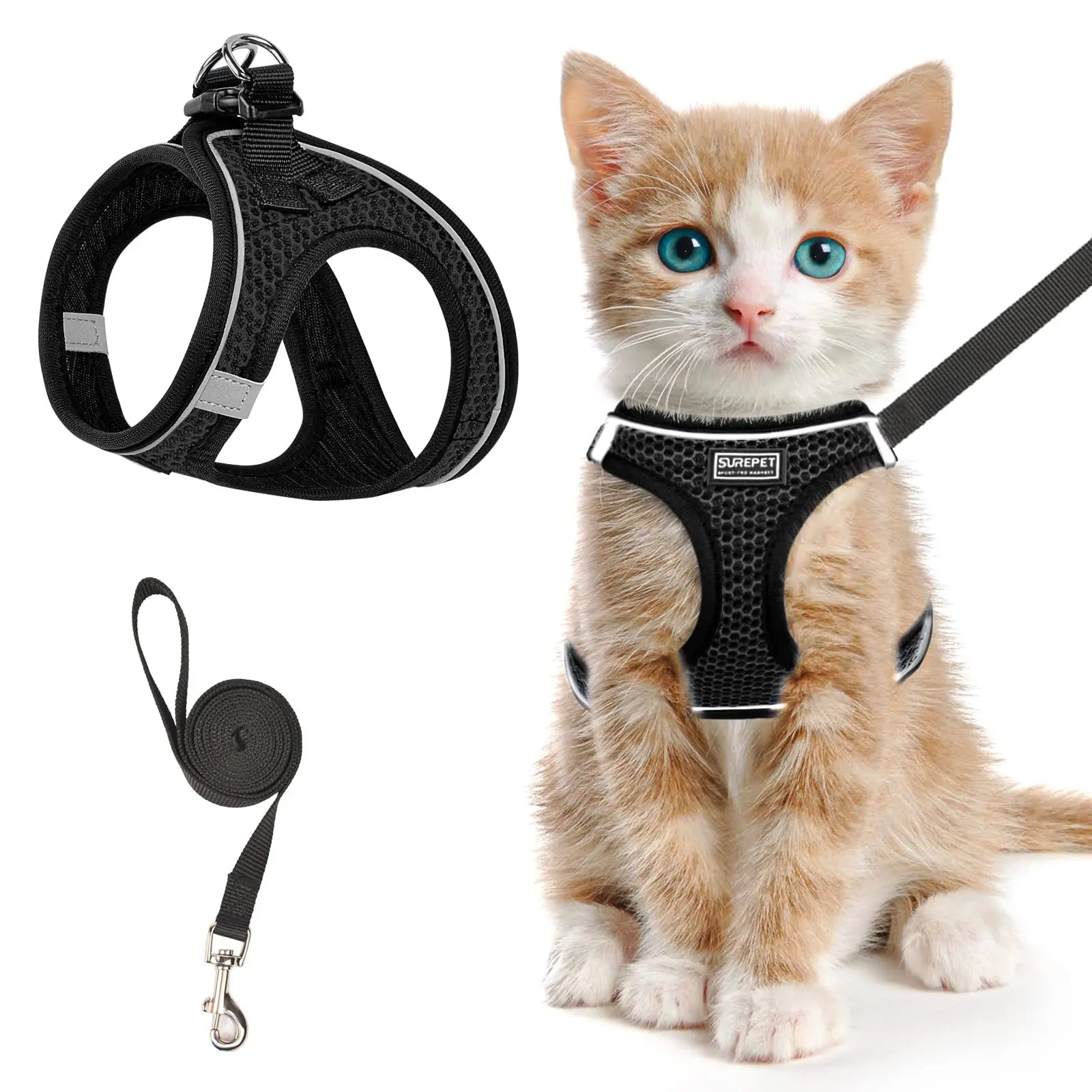 Escape-Proof Cat Harness and Leash Set - Adjustable Reflective Soft Mesh Vest for Kittens and Puppies, Comfortable Fit for Outdoor Walking, Easy Control and Durability