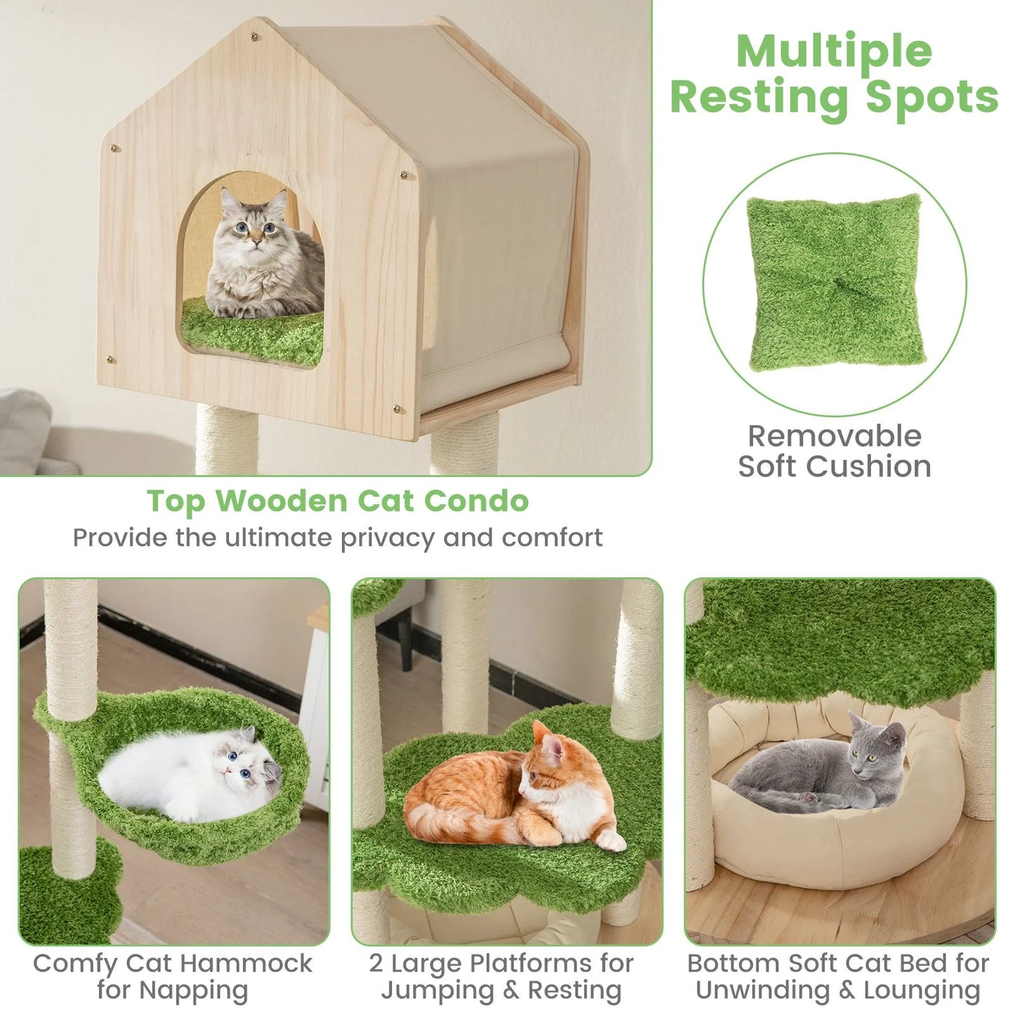 Stylish Wooden Cat Tree with Cozy Condos and Durable Sisal Scratching Posts for Happy Kittens