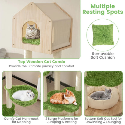 Stylish Wooden Cat Tree with Cozy Condos and Durable Sisal Scratching Posts for Happy Kittens