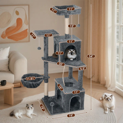 Wecharmer Indoor Cat Tree Tower with Plush Condo, Scratching Posts, and Hanging Ball - Ideal Pet Furniture with Green Leaf Design
