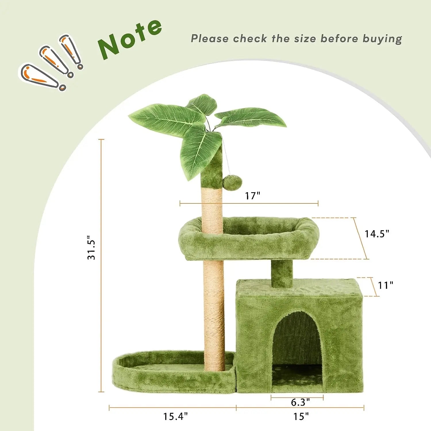Wecharmer Indoor Cat Tree Tower with Plush Condo, Scratching Posts, and Hanging Ball - Ideal Pet Furniture with Green Leaf Design
