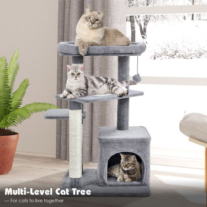 4-Tier Cat Tree with Scratching Posts and Interactive Dangling Ball