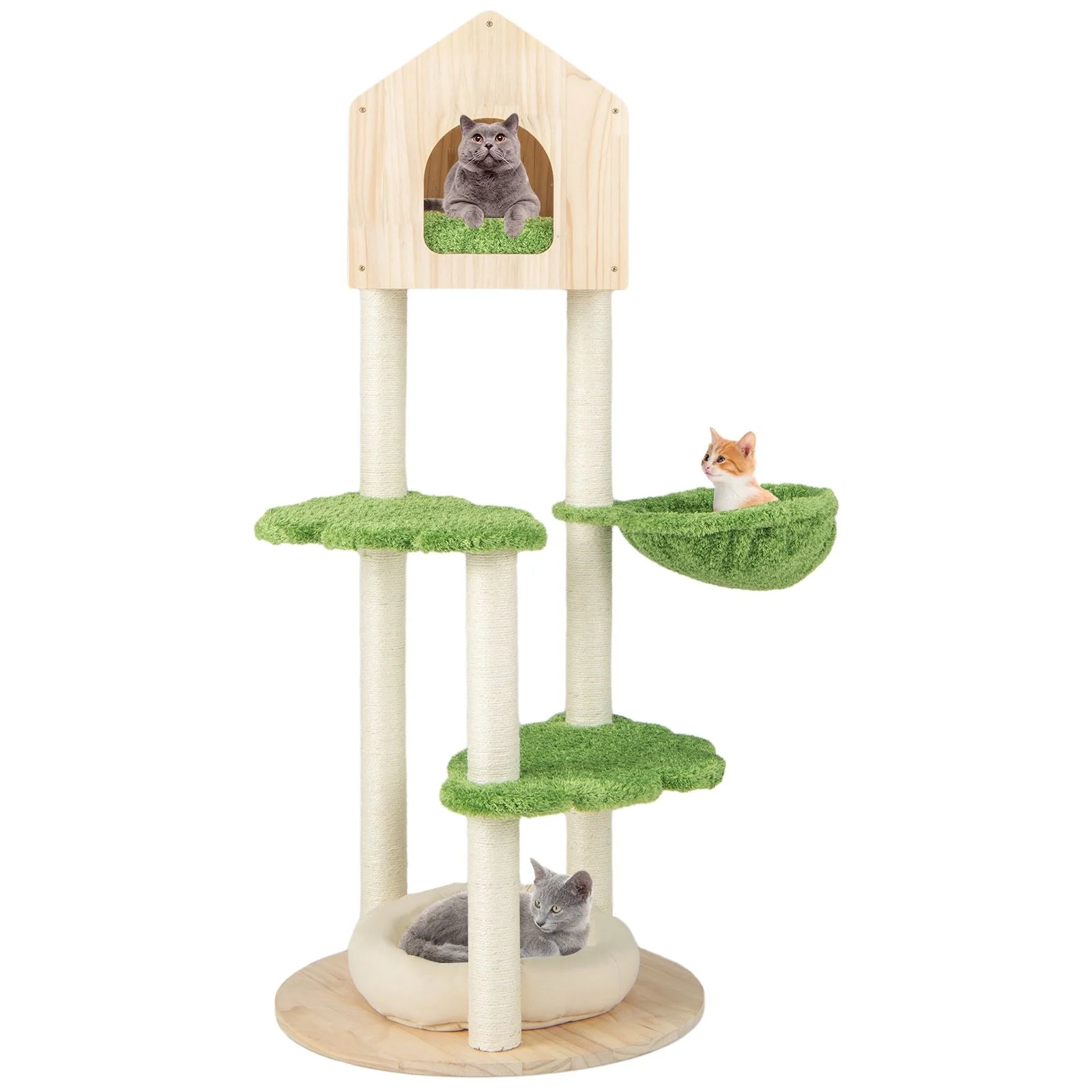 Stylish Wooden Cat Tree with Cozy Condos and Durable Sisal Scratching Posts for Happy Kittens