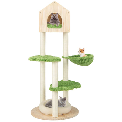 Stylish Wooden Cat Tree with Cozy Condos and Durable Sisal Scratching Posts for Happy Kittens
