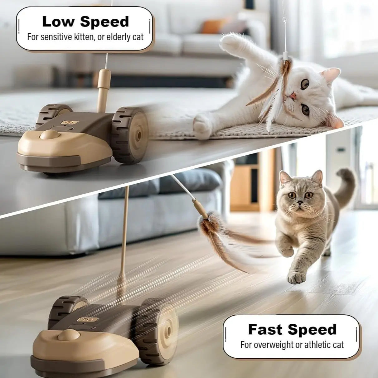 3-in-1 Interactive Robot Mouse Cat Toy with Multiple Feather Attachments - USB Rechargeable and Hands-Free Play for Indoor Cats