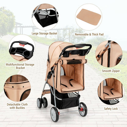 4-Wheel Folding Pet Stroller with Storage Basket and Adjustable Canopy System