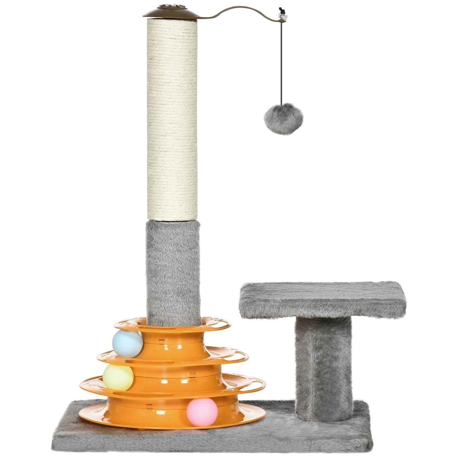 Delightful Grey Indoor Activity Centre with Scratching Post and Play Balls for Cats - 56Cm