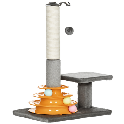 Delightful Grey Indoor Activity Centre with Scratching Post and Play Balls for Cats - 56Cm