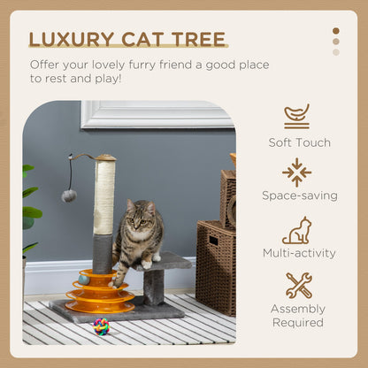 Delightful Grey Indoor Activity Centre with Scratching Post and Play Balls for Cats - 56Cm