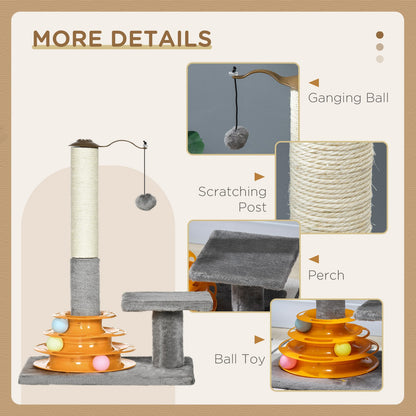 Delightful Grey Indoor Activity Centre with Scratching Post and Play Balls for Cats - 56Cm