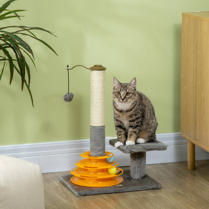 Delightful Grey Indoor Activity Centre with Scratching Post and Play Balls for Cats - 56Cm