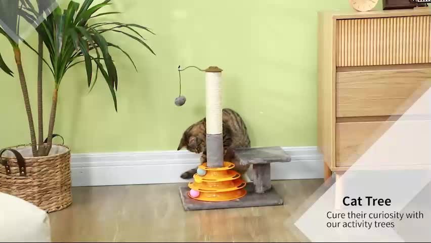 Delightful Grey Indoor Activity Centre with Scratching Post and Play Balls for Cats - 56Cm