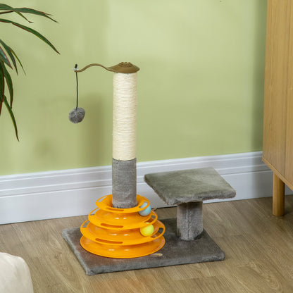 Delightful Grey Indoor Activity Centre with Scratching Post and Play Balls for Cats - 56Cm